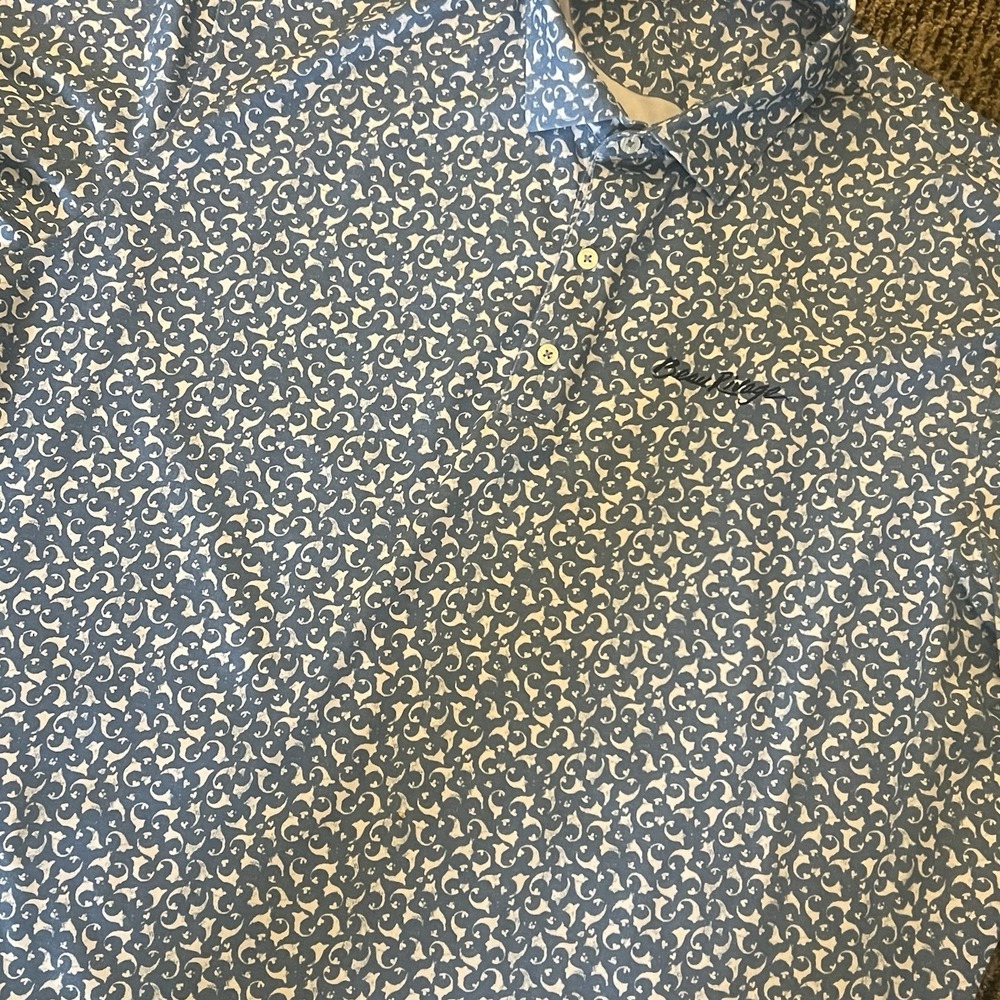 Johnnie-O Dev Golf Polo Mens 2XL Blue Paisley Moisture Wicking UPF stretch Logo